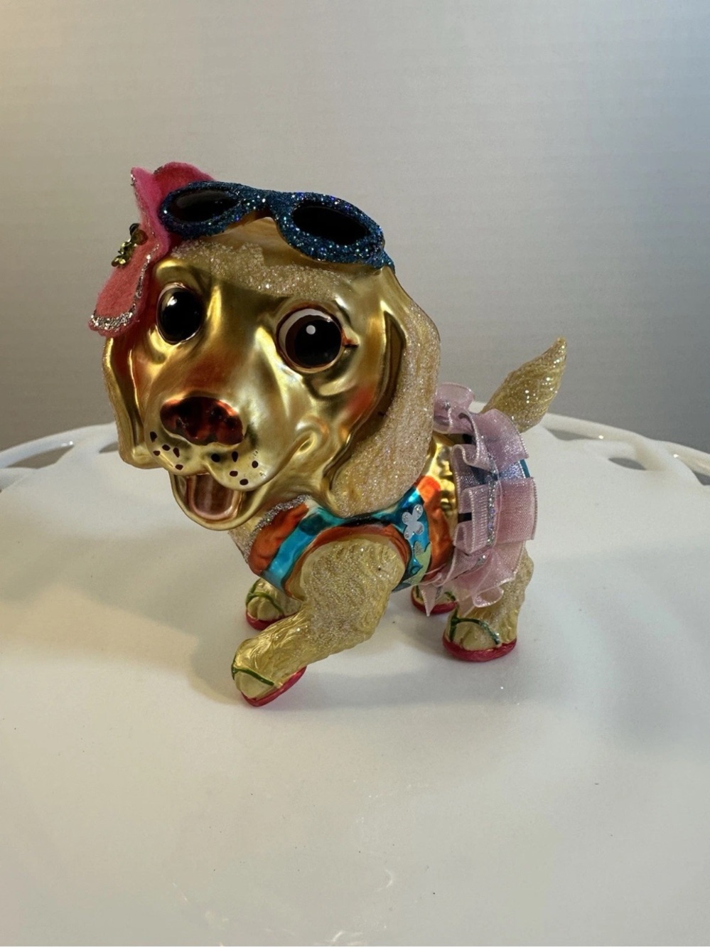 Robert Stanley Gold Retriever Collie Sunglasses Tutu  Dog Beach Glass Ornament